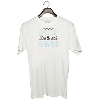                       UDNAG Unisex Round Neck Graphic 'Swimming | Shut up & swim' Polyester T-Shirt White                                              