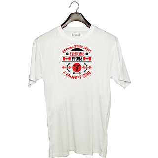                       UDNAG Unisex Round Neck Graphic 'Gym | Nothing truly great ever came from a comfort zone' Polyester T-Shirt White                                              
