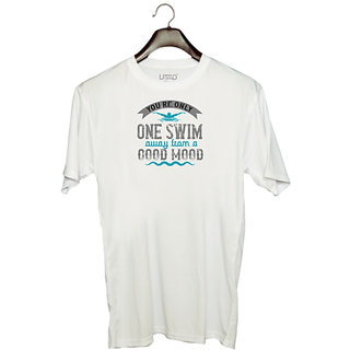                       UDNAG Unisex Round Neck Graphic 'Swimming | Youre only one swim' Polyester T-Shirt White                                              