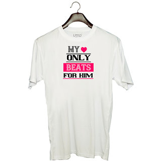                       UDNAG Unisex Round Neck Graphic 'Music | my love only for him' Polyester T-Shirt White                                              
