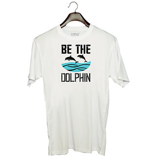                       UDNAG Unisex Round Neck Graphic 'Swimming | be the dolphin 2' Polyester T-Shirt White                                              