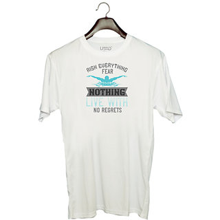                       UDNAG Unisex Round Neck Graphic 'Swimming | Risk everything fear nothing live with' Polyester T-Shirt White                                              