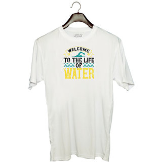                       UDNAG Unisex Round Neck Graphic 'Swimming | 02 WELCOME to the life of water' Polyester T-Shirt White                                              