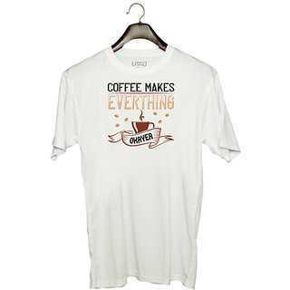                       UDNAG Unisex Round Neck Graphic 'Coffee | coffe makes everythink okeyer' Polyester T-Shirt White                                              