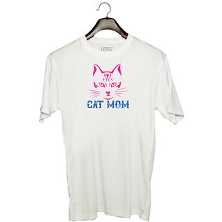                       UDNAG Unisex Round Neck Graphic 'Mother | cat mom' Polyester T-Shirt White                                              
