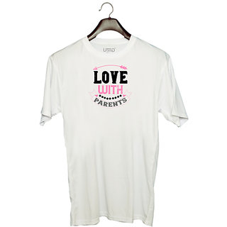 UDNAG Unisex Round Neck Graphic 'Love | love with parents' Polyester T-Shirt White