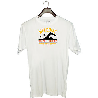                       UDNAG Unisex Round Neck Graphic 'Swimming | WELCOME to the life of water' Polyester T-Shirt White                                              