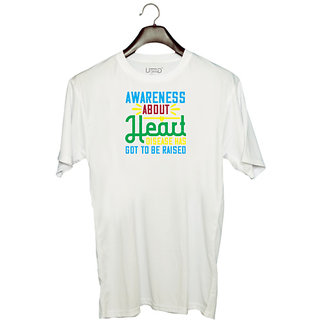                       UDNAG Unisex Round Neck Graphic 'Awareness | Awareness about heart disease has got to be raised' Polyester T-Shirt White                                              