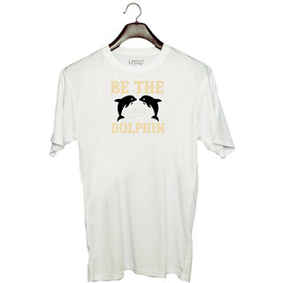                       UDNAG Unisex Round Neck Graphic 'Swimming | be the dolphin' Polyester T-Shirt White                                              