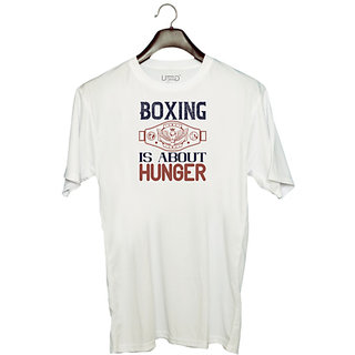                       UDNAG Unisex Round Neck Graphic 'Boxing | Boxing is about hunger' Polyester T-Shirt White                                              