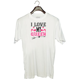                       UDNAG Unisex Round Neck Graphic 'Queen | i love my queen' Polyester T-Shirt White                                              