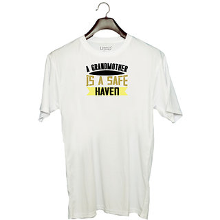UDNAG Unisex Round Neck Graphic 'Grand Parents | A Grandmother is a safe' Polyester T-Shirt White