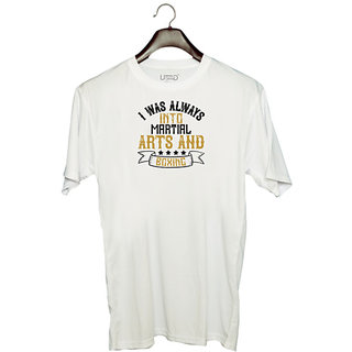                       UDNAG Unisex Round Neck Graphic 'Boxing | I was always into martial arts and boxing' Polyester T-Shirt White                                              