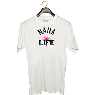                       UDNAG Unisex Round Neck Graphic 'Grand Father | nana life' Polyester T-Shirt White                                              