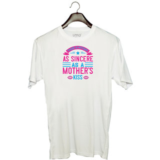                      UDNAG Unisex Round Neck Graphic 'Mother | There is nothing as sincere as a mothers kiss' Polyester T-Shirt White                                              