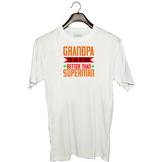                       UDNAG Unisex Round Neck Graphic 'Grand Father | Grandpa, you are my hero' Polyester T-Shirt White                                              