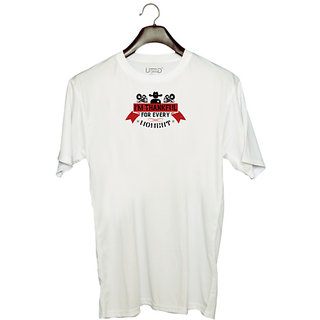                       UDNAG Unisex Round Neck Graphic 'Thanks Giving | Im thankful for every moment' Polyester T-Shirt White                                              