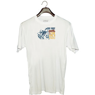                       UDNAG Unisex Round Neck Graphic 'Motorcycle | My first car was a motorcycle' Polyester T-Shirt White                                              