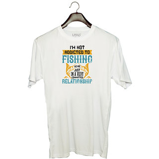                       UDNAG Unisex Round Neck Graphic 'Fishing | I'M NOT ADDICTED TO FISHING JUST WE ARE' Polyester T-Shirt White                                              