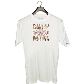                       UDNAG Unisex Round Neck Graphic 'Boxing | In boxing, everybody has their favorites' Polyester T-Shirt White                                              