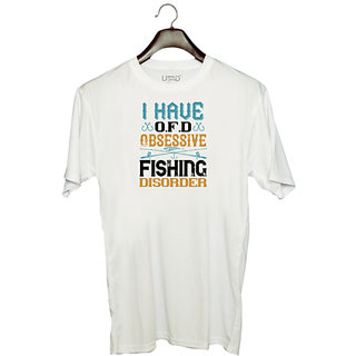                       UDNAG Unisex Round Neck Graphic 'Fishing | I HAVE O.F.D OBSESSIVE FISHING DISORDER' Polyester T-Shirt White                                              