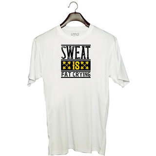                      UDNAG Unisex Round Neck Graphic 'Gym | Sweat is Fat Crying' Polyester T-Shirt White                                              