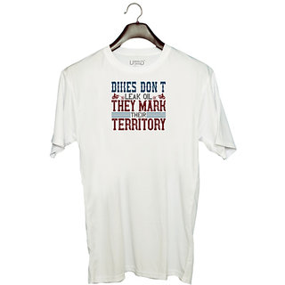                       UDNAG Unisex Round Neck Graphic 'Motorcycle | Bikes don't leak oil, they mark their territory' Polyester T-Shirt White                                              