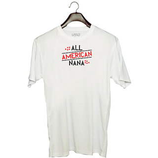                      UDNAG Unisex Round Neck Graphic 'Nana | 02 ALL american nana' Polyester T-Shirt White                                              