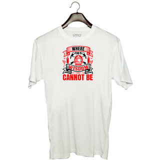                       UDNAG Unisex Round Neck Graphic 'Firefighter | Where fear is present, wisdom cannot be' Polyester T-Shirt White                                              