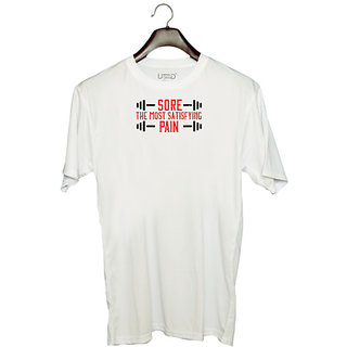                       UDNAG Unisex Round Neck Graphic 'Gym | Sore. The most satisfying pain' Polyester T-Shirt White                                              