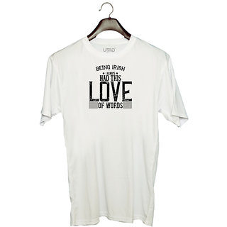                       UDNAG Unisex Round Neck Graphic 'Irish | Being Irish, I always had this love of words' Polyester T-Shirt White                                              