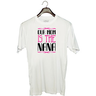                       UDNAG Unisex Round Neck Graphic 'Grand Father | 02 our mom is the nana' Polyester T-Shirt White                                              