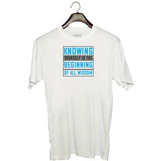                       UDNAG Unisex Round Neck Graphic 'Wisoom | Knowing yourself is the beginning of all wisoom' Polyester T-Shirt White                                              