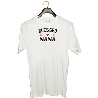 UDNAG Unisex Round Neck Graphic 'Grand father | blessed nana' Polyester T-Shirt White