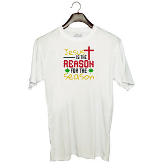                       UDNAG Unisex Round Neck Graphic 'Christmas | is the reason for the season' Polyester T-Shirt White                                              