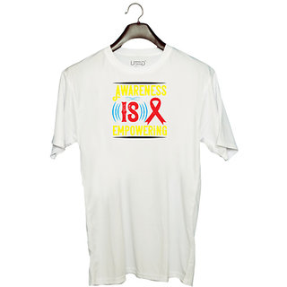                       UDNAG Unisex Round Neck Graphic 'Awareness | Awareness is empowering-02' Polyester T-Shirt White                                              