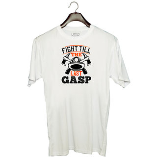                       UDNAG Unisex Round Neck Graphic 'Firefighter | Fight till the last gasp' Polyester T-Shirt White                                              
