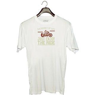                      UDNAG Unisex Round Neck Graphic 'Motorcycle | tThe secret life just enjoy the ride' Polyester T-Shirt White                                              