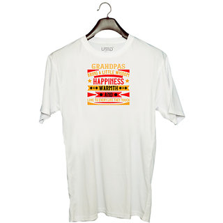                       UDNAG Unisex Round Neck Graphic 'Grand Father | Grandpas bring a little wisdom happiness' Polyester T-Shirt White                                              
