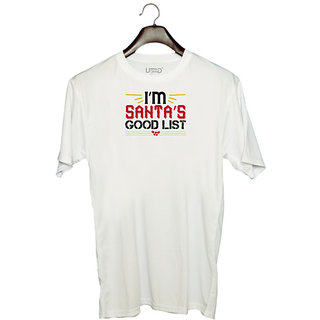                       UDNAG Unisex Round Neck Graphic 'Christmas | im santas good list' Polyester T-Shirt White                                              