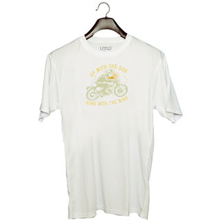                       UDNAG Unisex Round Neck Graphic 'Motorcycle | up with the sun gone with the wind' Polyester T-Shirt White                                              
