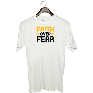                       UDNAG Unisex Round Neck Graphic 'Faith | Faith over fear' Polyester T-Shirt White                                              
