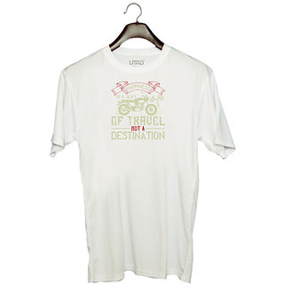                       UDNAG Unisex Round Neck Graphic 'Motorcycle | happiness is away of travel not a destination' Polyester T-Shirt White                                              