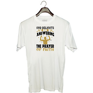                       UDNAG Unisex Round Neck Graphic 'Faith |  delights in answering the prayer of faith' Polyester T-Shirt White                                              