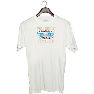                       UDNAG Unisex Round Neck Graphic 'Life | you can't control life you can only life it' Polyester T-Shirt White                                              