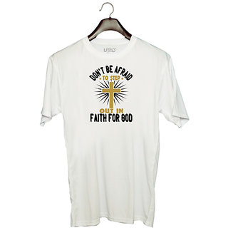                       UDNAG Unisex Round Neck Graphic 'Faith | Don't be afraid to step out in faith for' Polyester T-Shirt White                                              