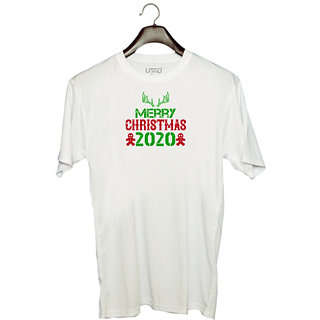                       UDNAG Unisex Round Neck Graphic 'Christmas | merry christmas 2020' Polyester T-Shirt White                                              