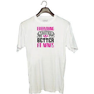                       UDNAG Unisex Round Neck Graphic 'Grand father | 02 everything tastes better at nanas' Polyester T-Shirt White                                              