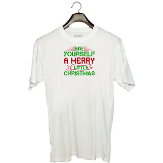                      UDNAG Unisex Round Neck Graphic 'Christmas | Have yourself a merry little Christmas' Polyester T-Shirt White                                              