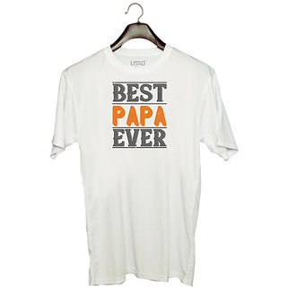                       UDNAG Unisex Round Neck Graphic 'Papa, Father | best papa ever 2' Polyester T-Shirt White                                              
